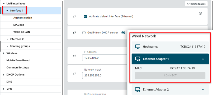 Showcase of the IP being bound to the wrong network card inside the OS