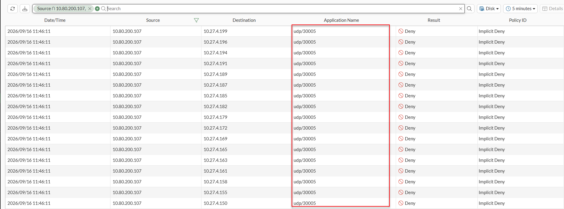 Firewall logs showing UDP was used