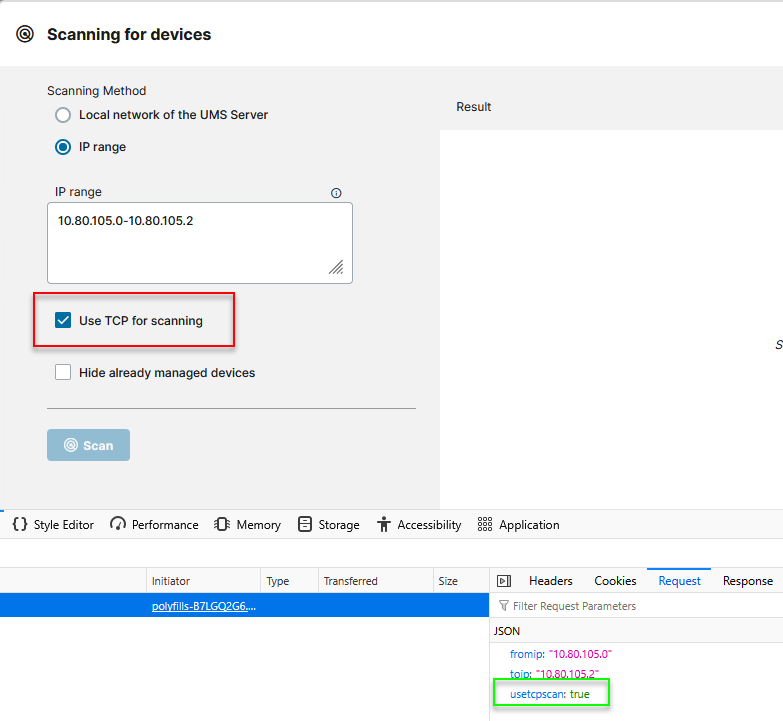 TCP option enabled for the IP-range scan