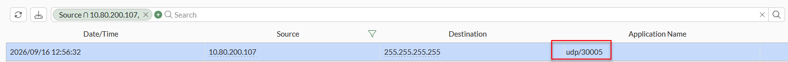 Firewall logs showing the broken TCP option for a local network scan