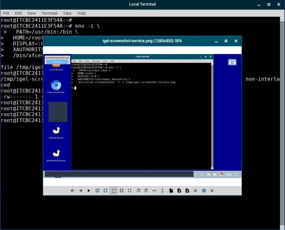 IGEL OS desktop screenshot with a blue launcher panel over a mostly black background.
