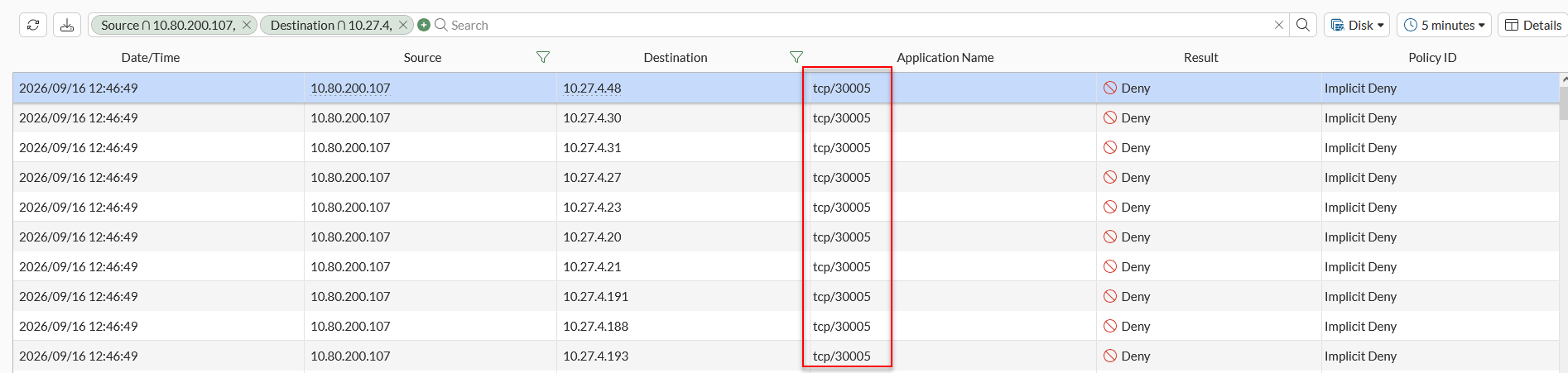 Firewall logs still showing TCP