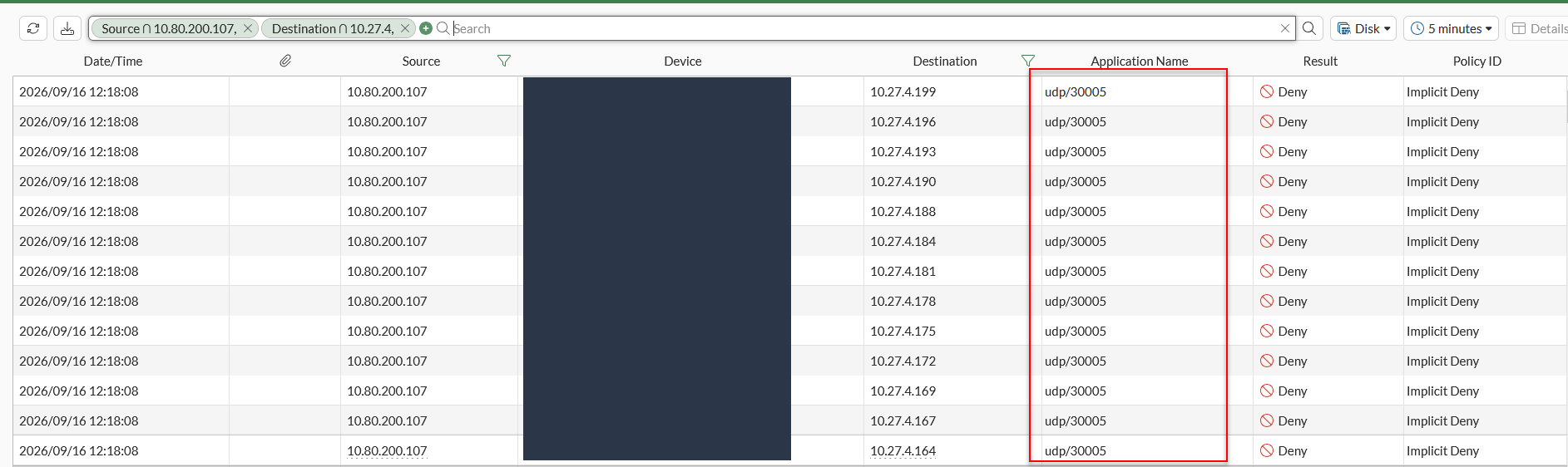 Firewall logs still showing UDP in use