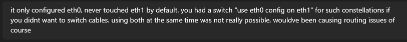 message from stratodesk engineer "it only configured eth0"