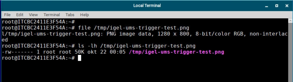Terminal showing the screenshot file created after the first profile reconfiguration.