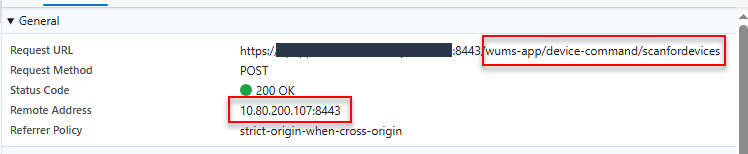 The search sends a request to sub-url "scanfordevices"